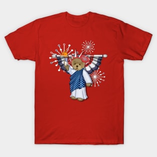 Patriotic Liberty Bear on Red T-Shirt